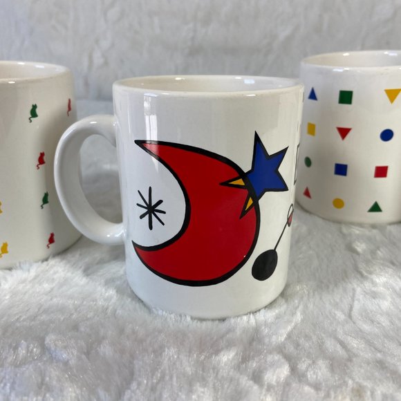 Set of 4 Geometric shape all over print mugs Brazil Star Moon Cats Geo Shapes - Picture 6 of 15